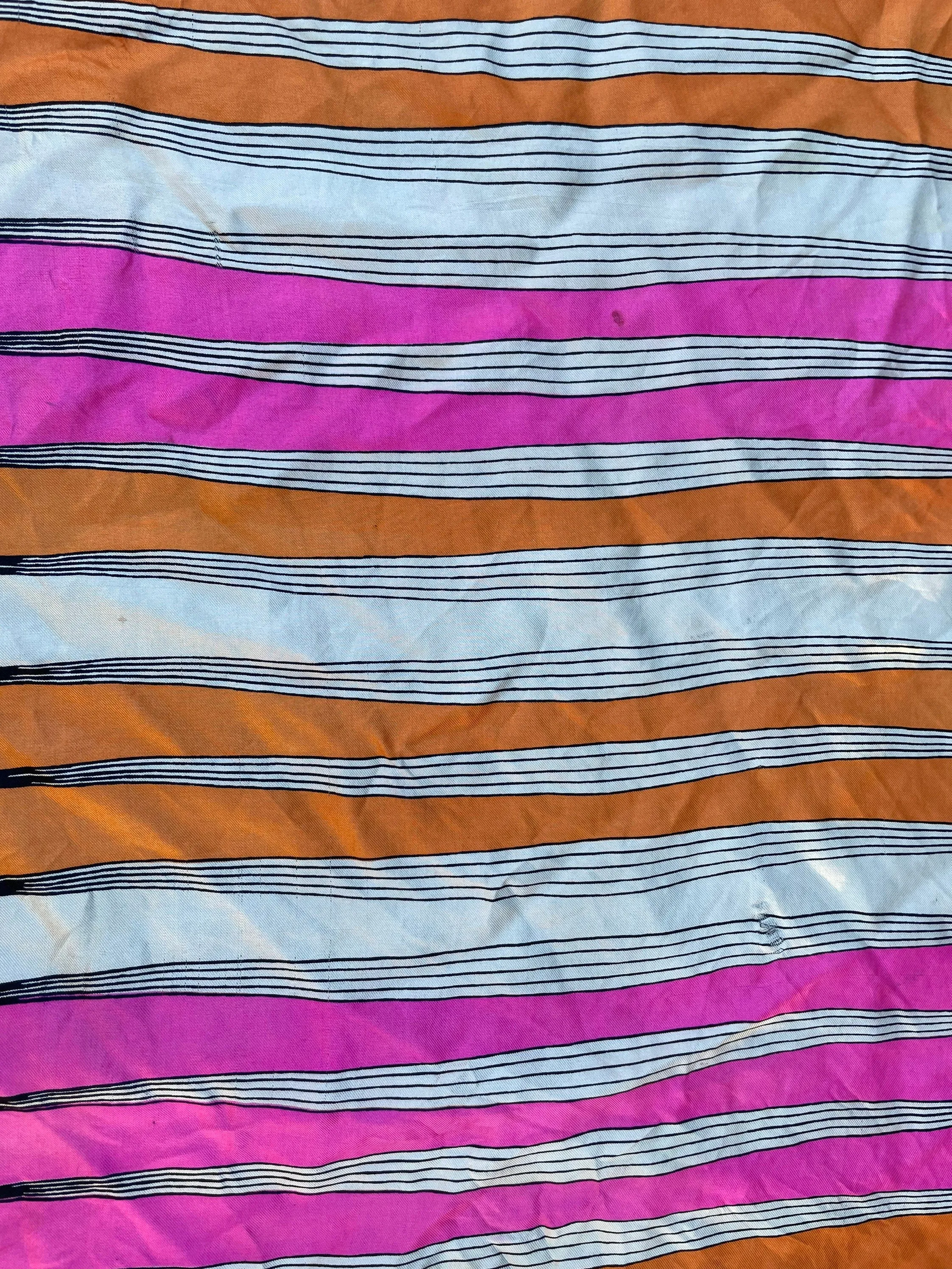 Vintage 1960 Geometric Designer Vera Scarf : Pink, Orange, White & Black Stripe
