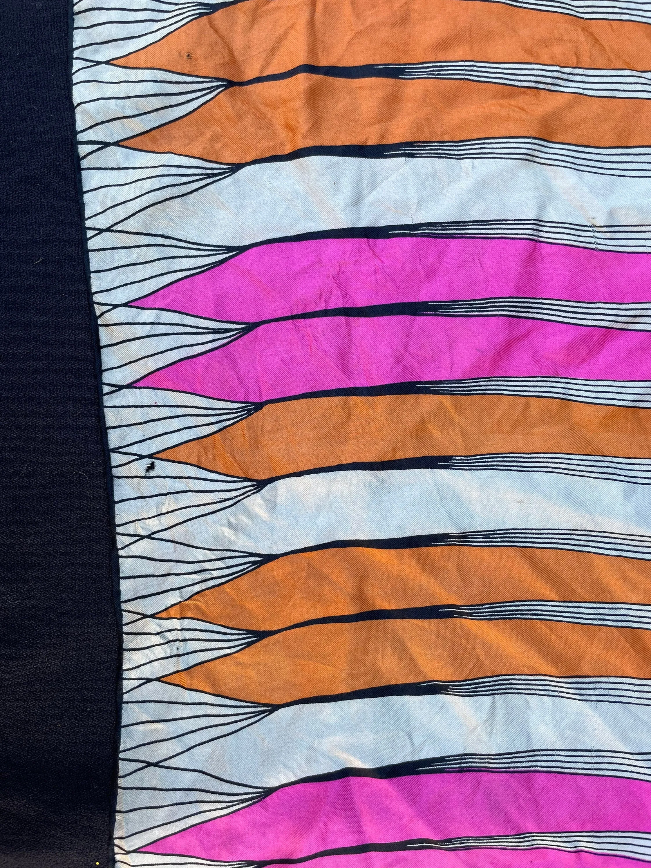 Vintage 1960 Geometric Designer Vera Scarf : Pink, Orange, White & Black Stripe