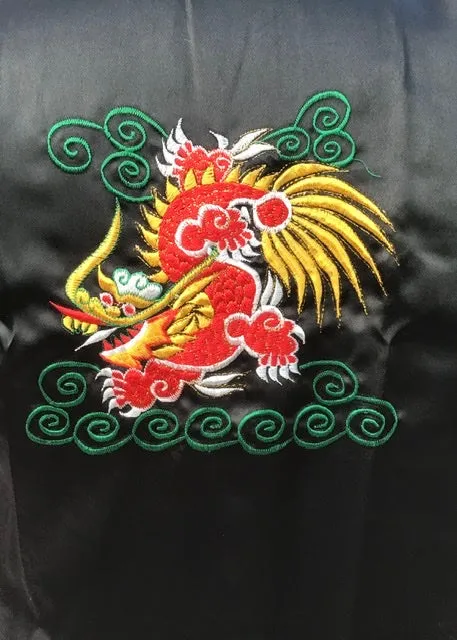 Vintage Blue Black Reversible Embroidered Dragon Robe