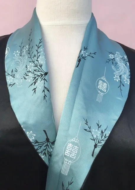 Vintage Blue Black Reversible Embroidered Dragon Robe
