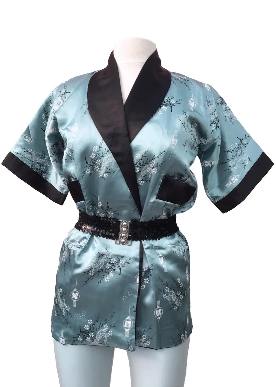 Vintage Blue Black Reversible Embroidered Dragon Robe