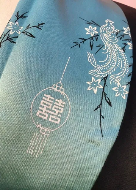 Vintage Blue Black Reversible Embroidered Dragon Robe