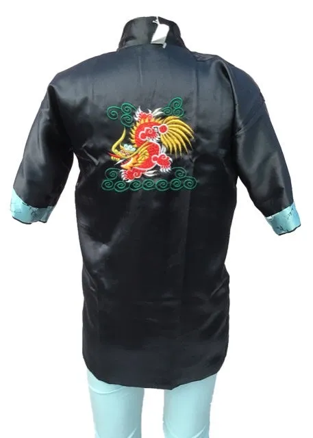 Vintage Blue Black Reversible Embroidered Dragon Robe