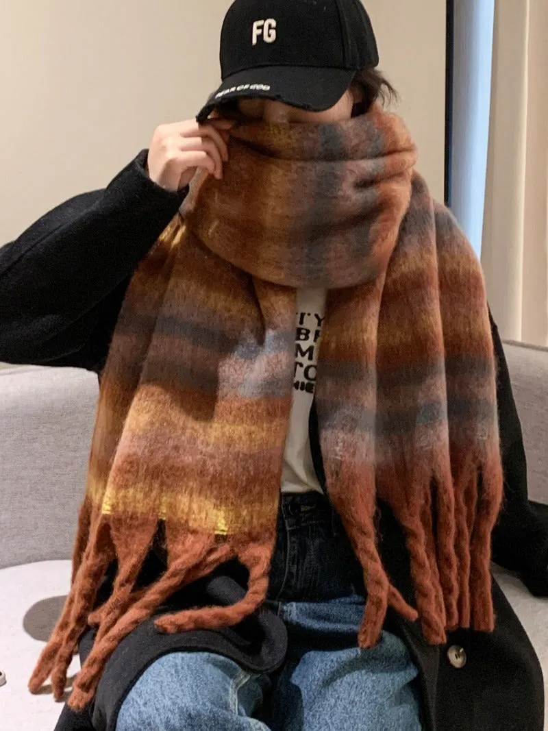Wholesale Striped Brushed Colorful Warm Scarf for Winter