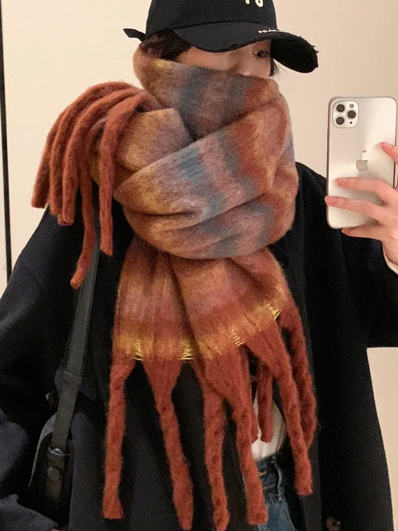 Wholesale Striped Brushed Colorful Warm Scarf for Winter