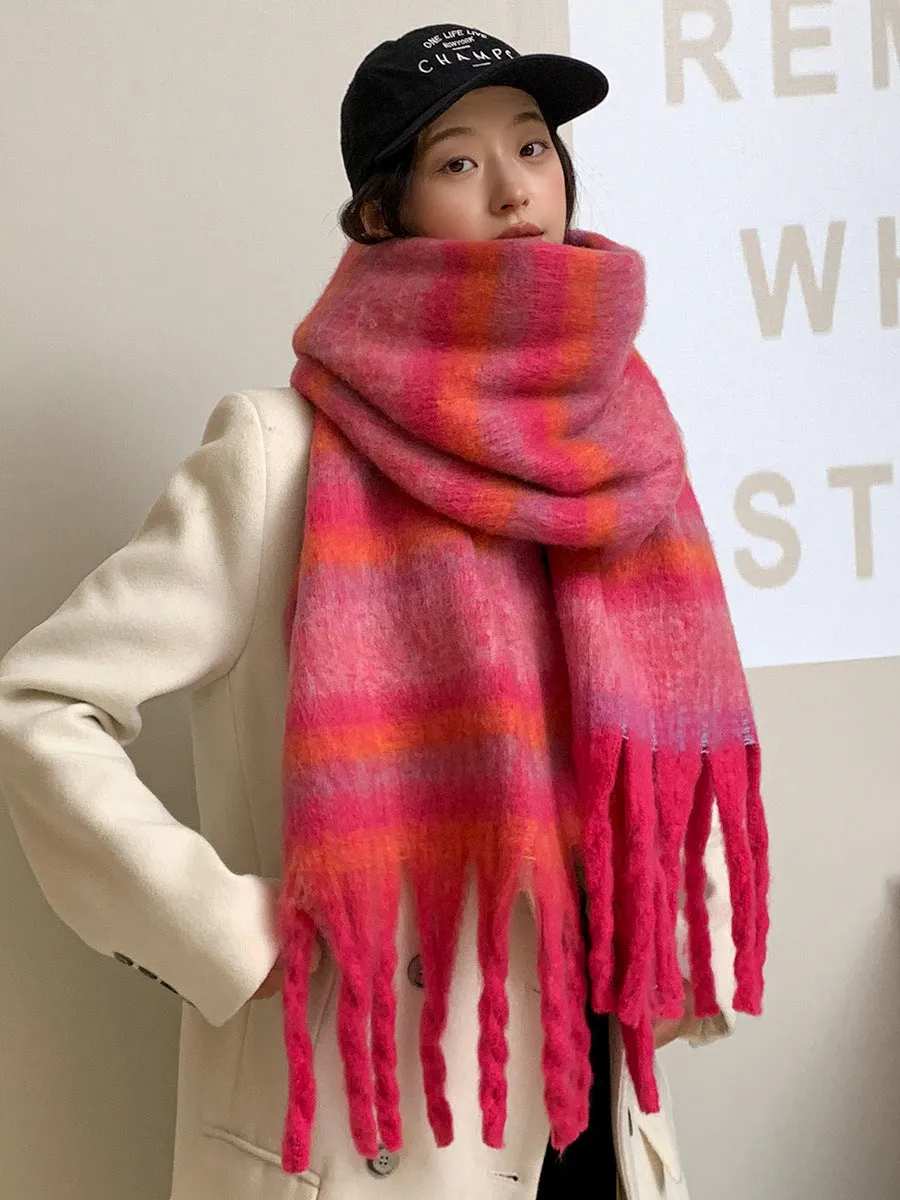 Wholesale Striped Brushed Colorful Warm Scarf for Winter