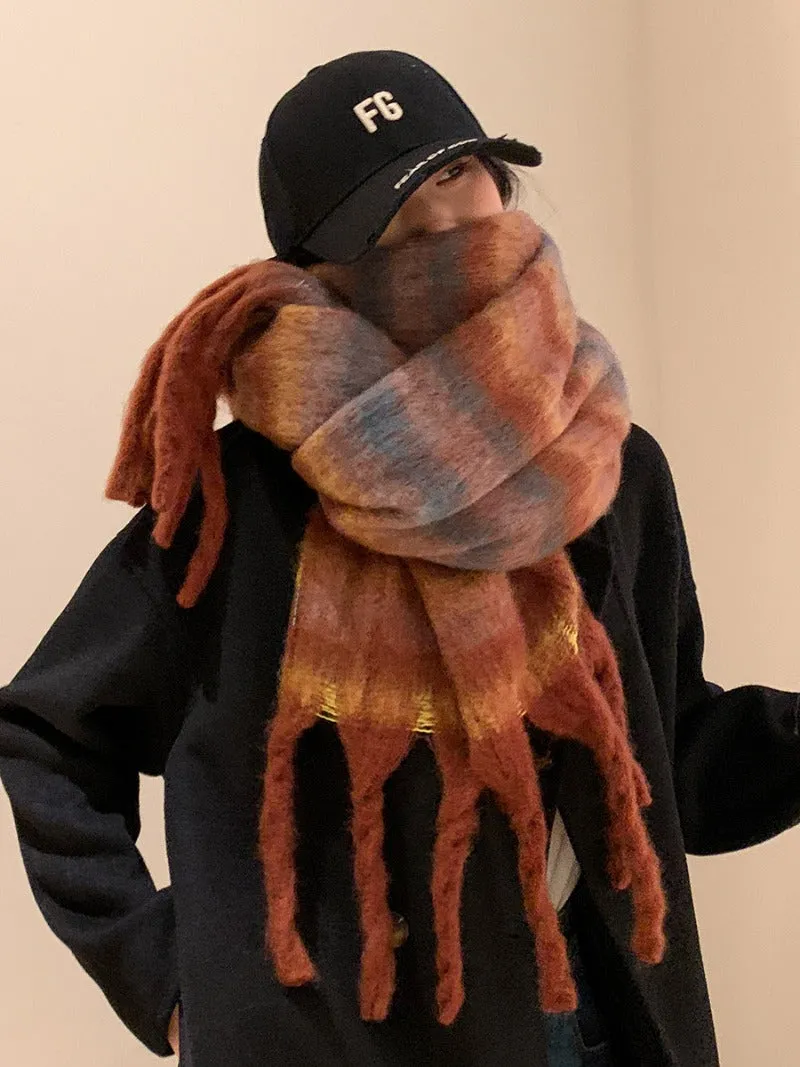 Wholesale Striped Brushed Colorful Warm Scarf for Winter