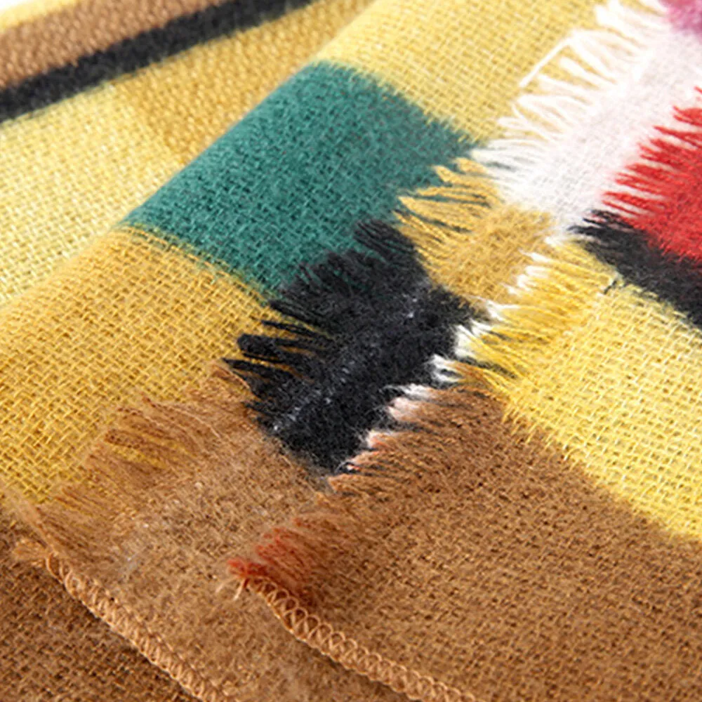 Women Colorful Striped Warmth Neck Protection Shawl Dual-use Cool-Protection Windproof Long Tassel Scarf