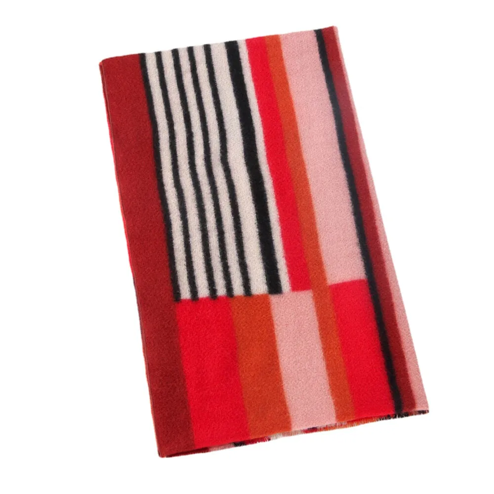 Women Colorful Striped Warmth Neck Protection Shawl Dual-use Cool-Protection Windproof Long Tassel Scarf