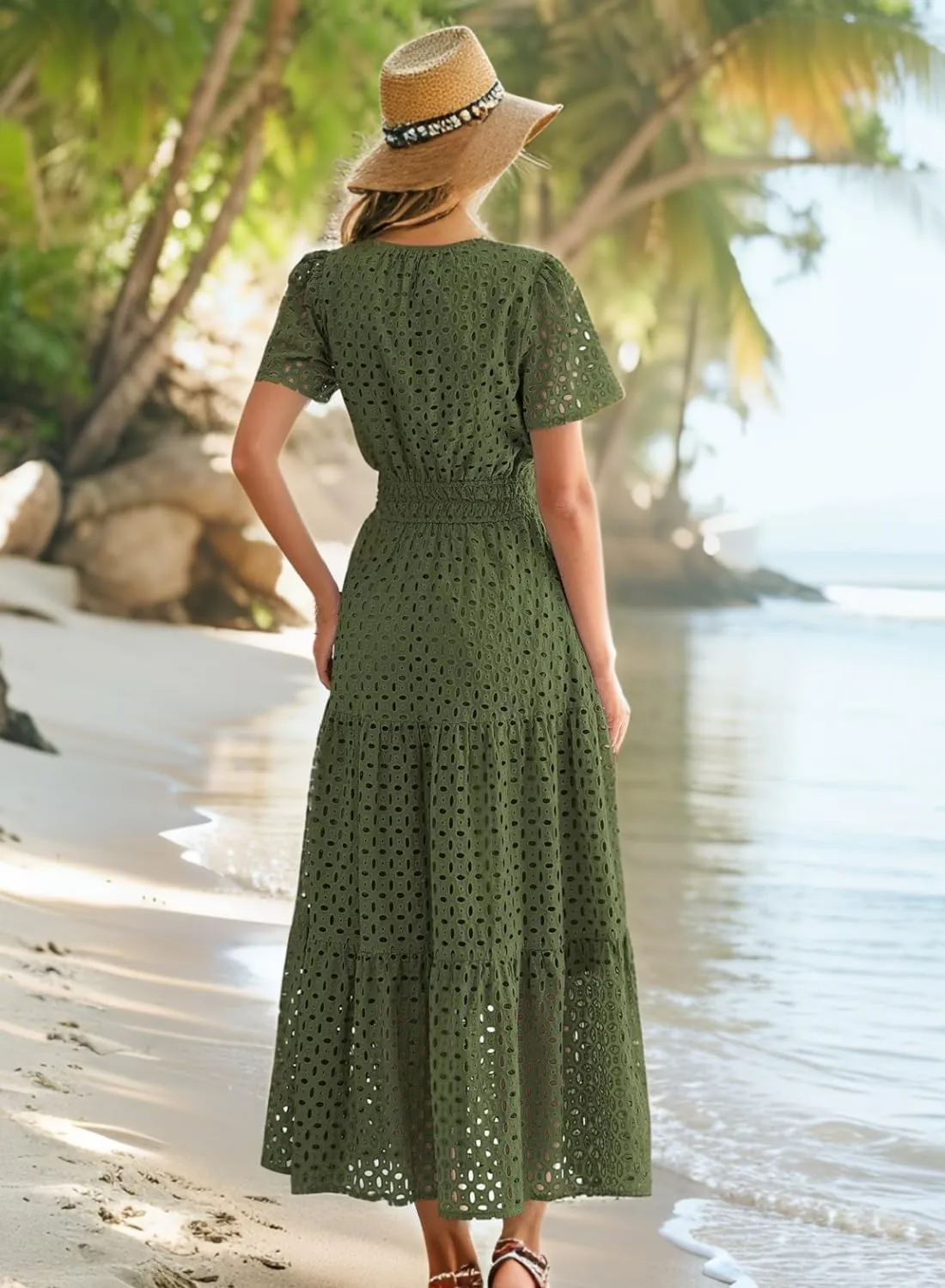 Womens Dresses Short Sleeve V Neck Long Beach Summer Aline Swing Flowy Dress with Pockets Casual Sundress