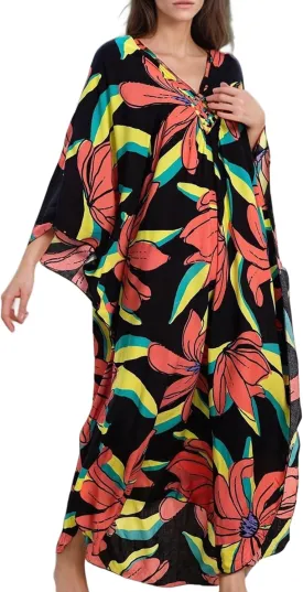 Women's Kaftan Dresses 2025 V Neck Batwing Sleeve Beach Cover Ups Plus Size Lightweight Caftans for Swimwear