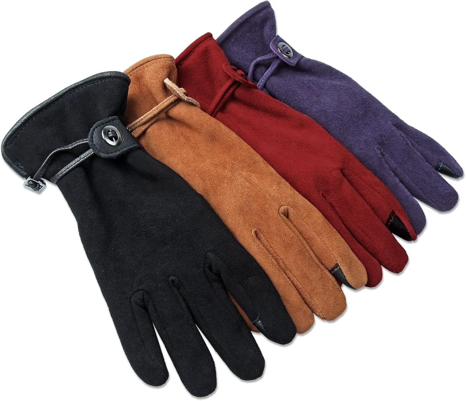 Womens Leather Winter Gloves - Touchscreen Deerskin Suede Thermal Cashmere Adjustable Wrist - Warm Gifts in Cold Weather