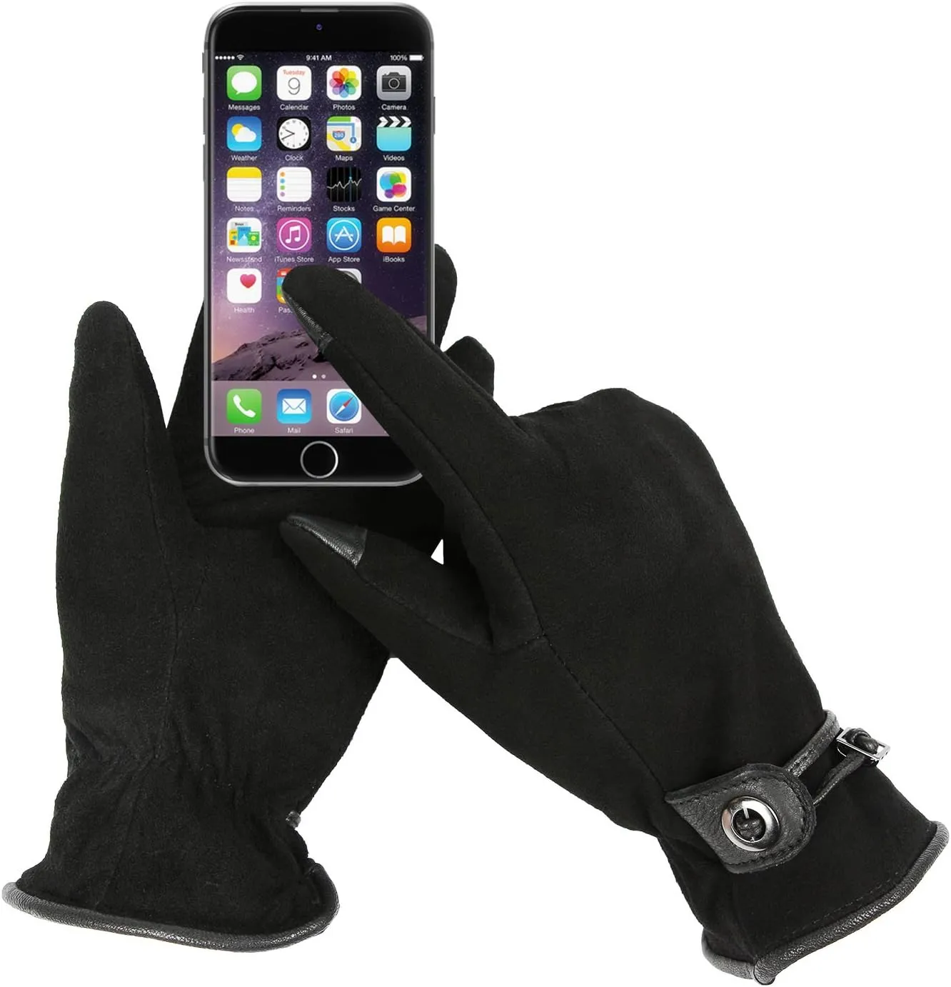 Womens Leather Winter Gloves - Touchscreen Deerskin Suede Thermal Cashmere Adjustable Wrist - Warm Gifts in Cold Weather