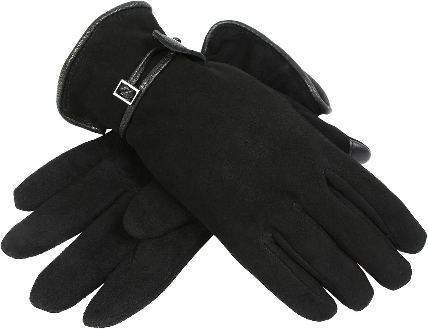 Womens Leather Winter Gloves - Touchscreen Deerskin Suede Thermal Cashmere Adjustable Wrist - Warm Gifts in Cold Weather