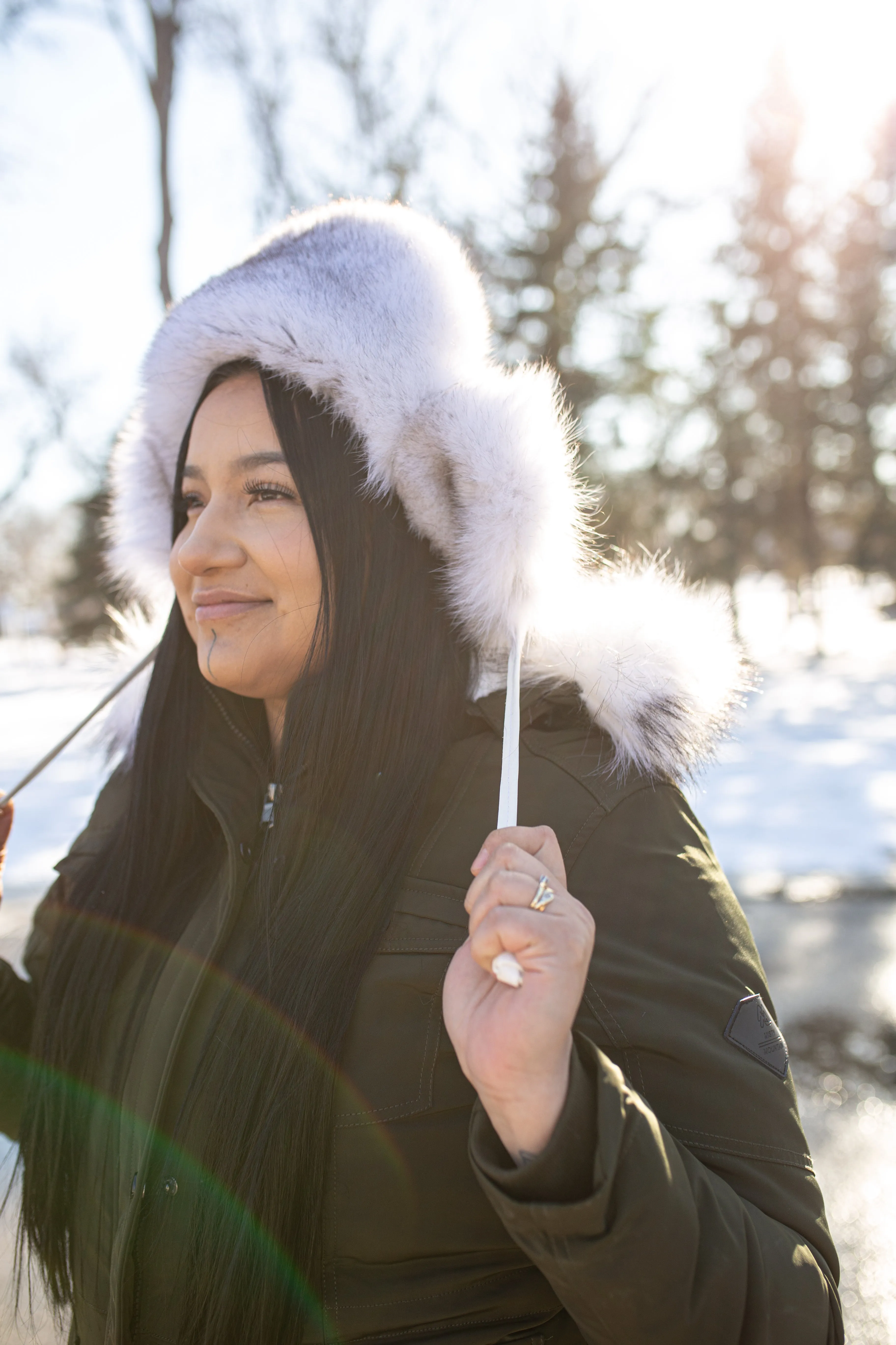 Women's Scandinavian Blue Fox Aviator With White Deer