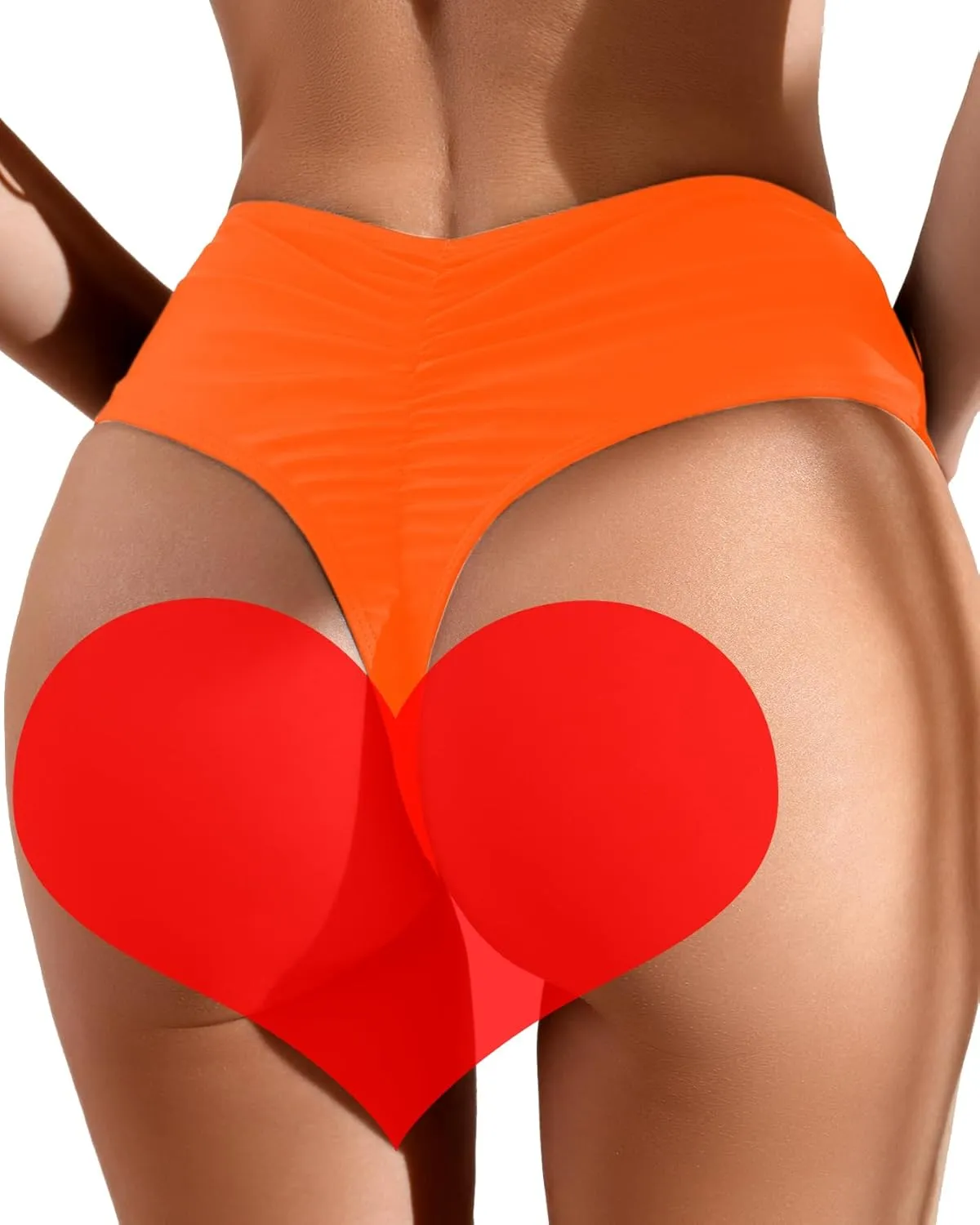 Women's Sexy High Waisted Ruched Back Cheeky Thong Bikini Swimsuit Bathing Suit Bottoms