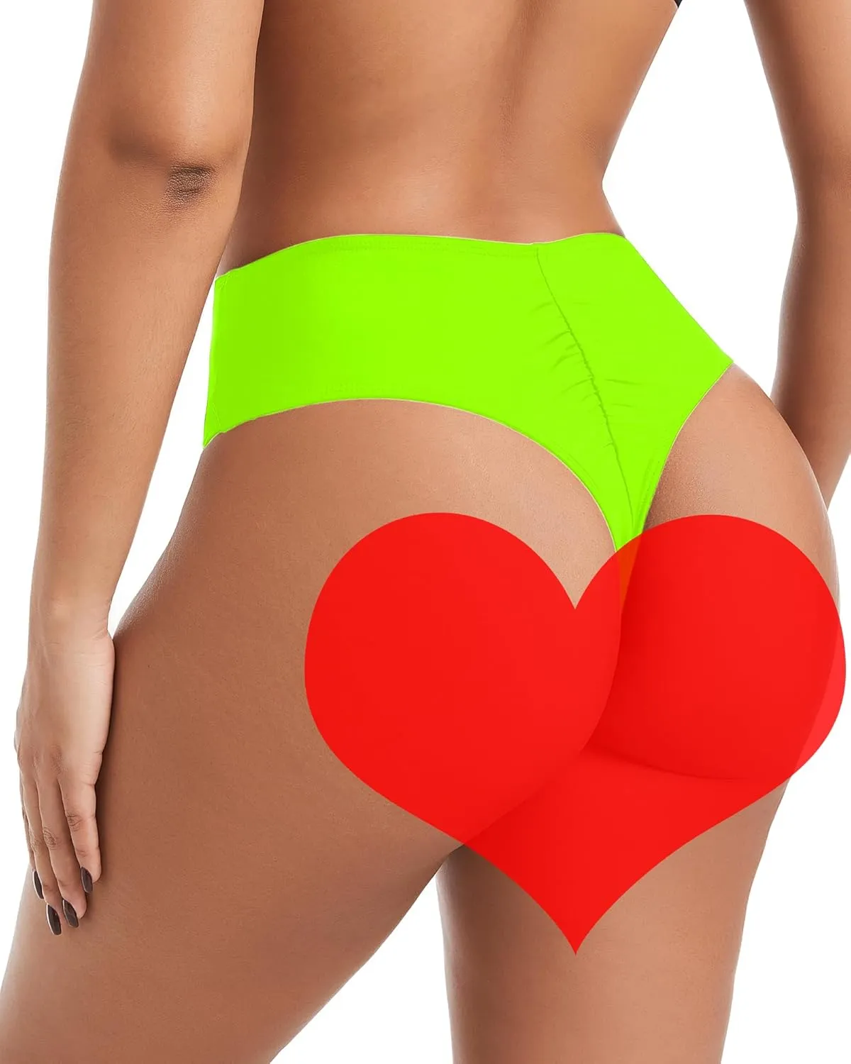 Women's Sexy High Waisted Ruched Back Cheeky Thong Bikini Swimsuit Bathing Suit Bottoms